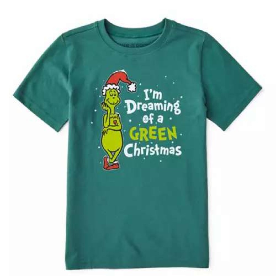 Shirts * | Kids' Life Is Good Grinch Dreaming Of A Green Christmas Crusher T-Shirt Spruce Green