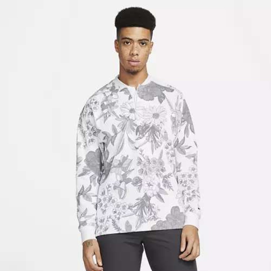 Shirts * | Men'S Nike Dri-Fit Long Sleeve Floral Golf Top White/White/Dk Smoke Grey