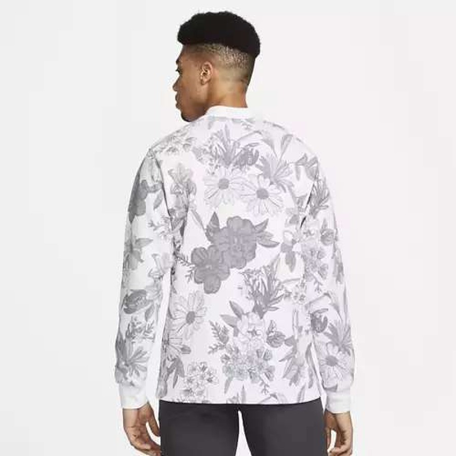 Shirts * | Men'S Nike Dri-Fit Long Sleeve Floral Golf Top White/White/Dk Smoke Grey