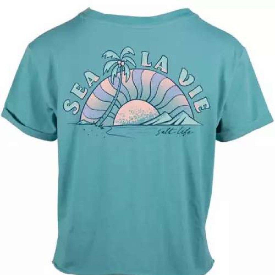 Shirts * | Salt Life Women'S Life Is Good Sea La Vie Cropped T-Graphic T-Shirt