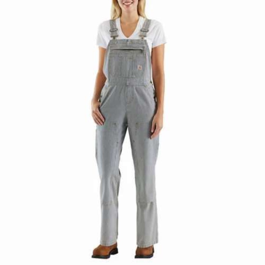 Bibs & Overalls * | Women'S Carhartt Double-Front Bibs Railroad Stripe