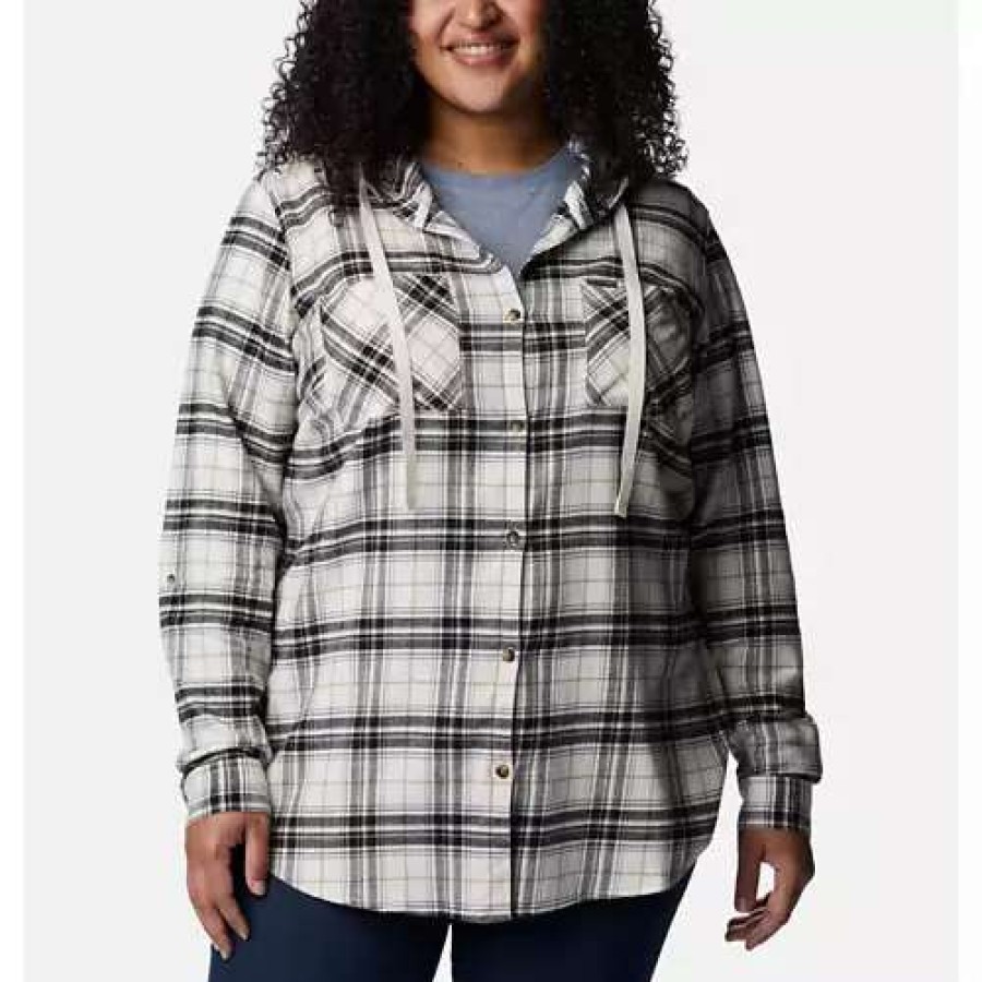 Shirts * | Women'S Columbia Plus Size Anytime Stretch Hooded Long Sleeve Shirt