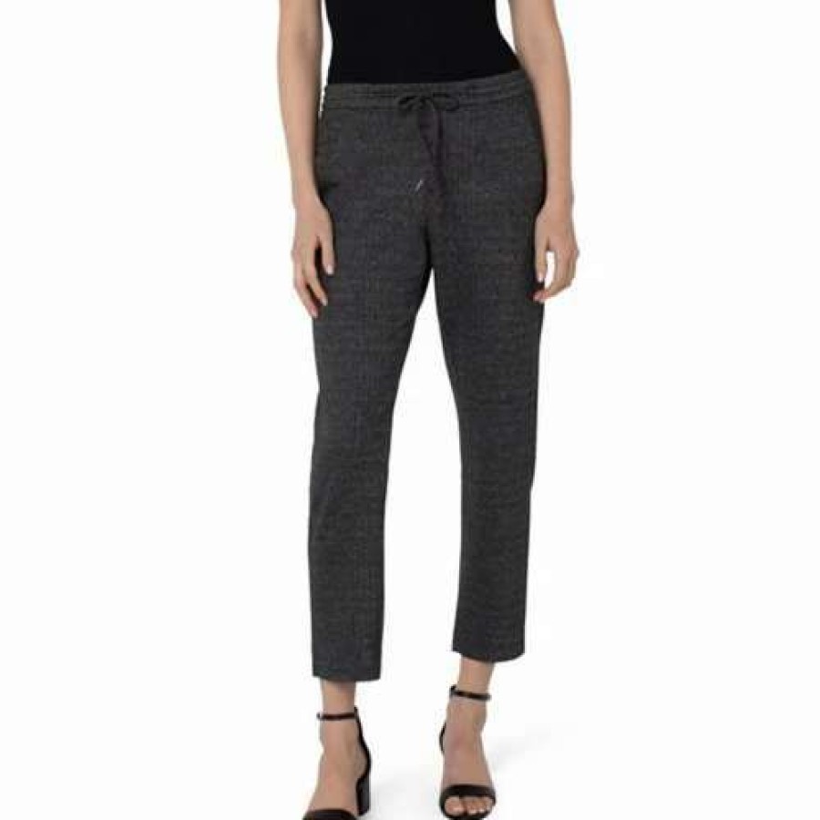 Pants * | Liverpool Los Angeles Women'S Liverpool Jeans Pull On Tie Front Crop Trousers Black Gret Speckled