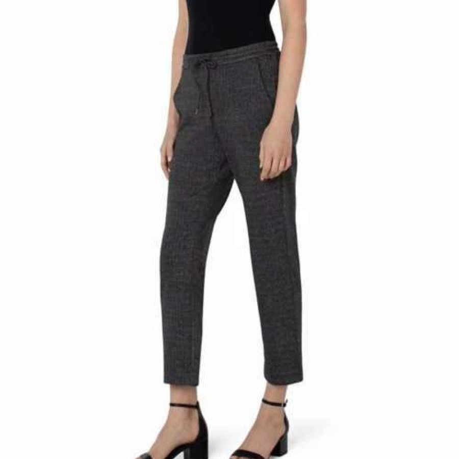 Pants * | Liverpool Los Angeles Women'S Liverpool Jeans Pull On Tie Front Crop Trousers Black Gret Speckled