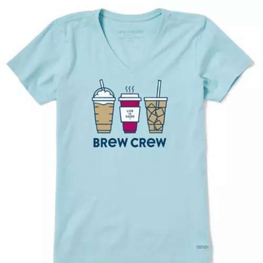 Shirts * | Women'S Life Is Good Brew Crew Crusher-Lite V-Neck T-Shirt Beach Blue