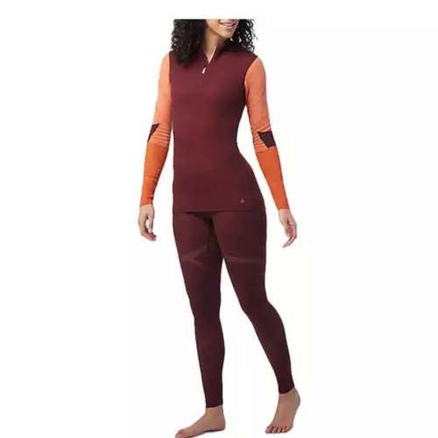 Shirts * | Women'S Smartwool Intraknit Thermal Merino Base Layer Colorblock 1/4 Zip Black Cherry