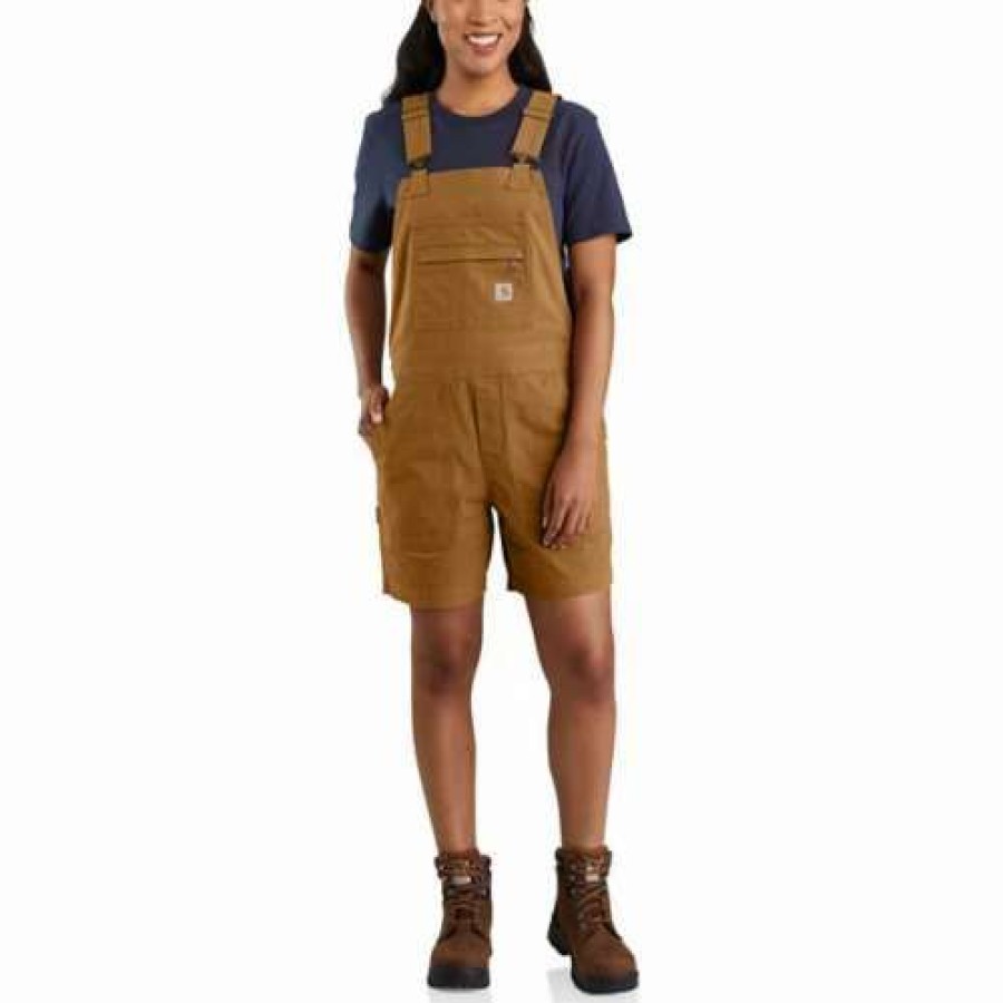 Bibs & Overalls * | Women'S Carhartt Rugged Flex Relaxed Fit Canvas Short Overalls Carhartt Brown