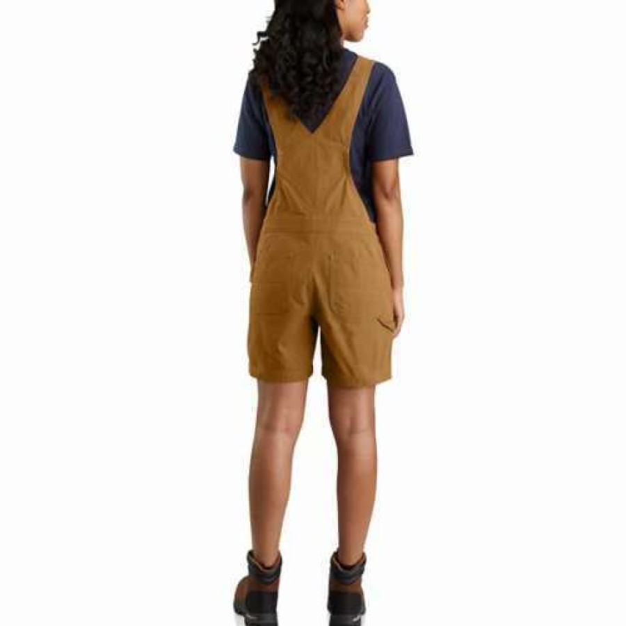 Bibs & Overalls * | Women'S Carhartt Rugged Flex Relaxed Fit Canvas Short Overalls Carhartt Brown