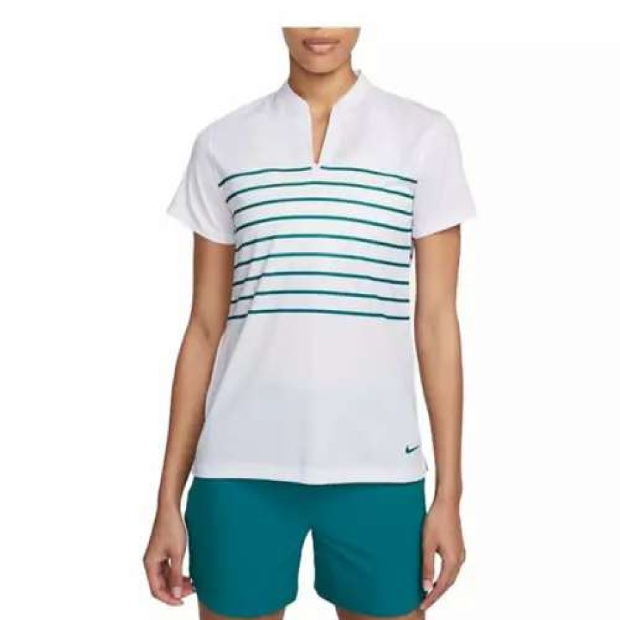 Shirts * | Women'S Nike Dri-Fit Victory Striped Golf Polo White/Bright Spruce/Bright