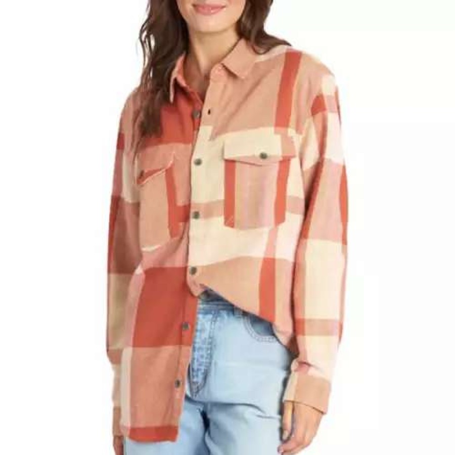 Shirts * | Women'S Roxy Let It Go Long Sleeve Shirt Beige Checkin