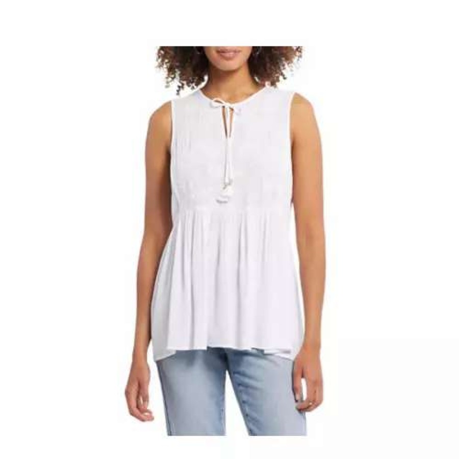 Shirts * | Women'S Tribal Sleeveless Embroidered Blouse White