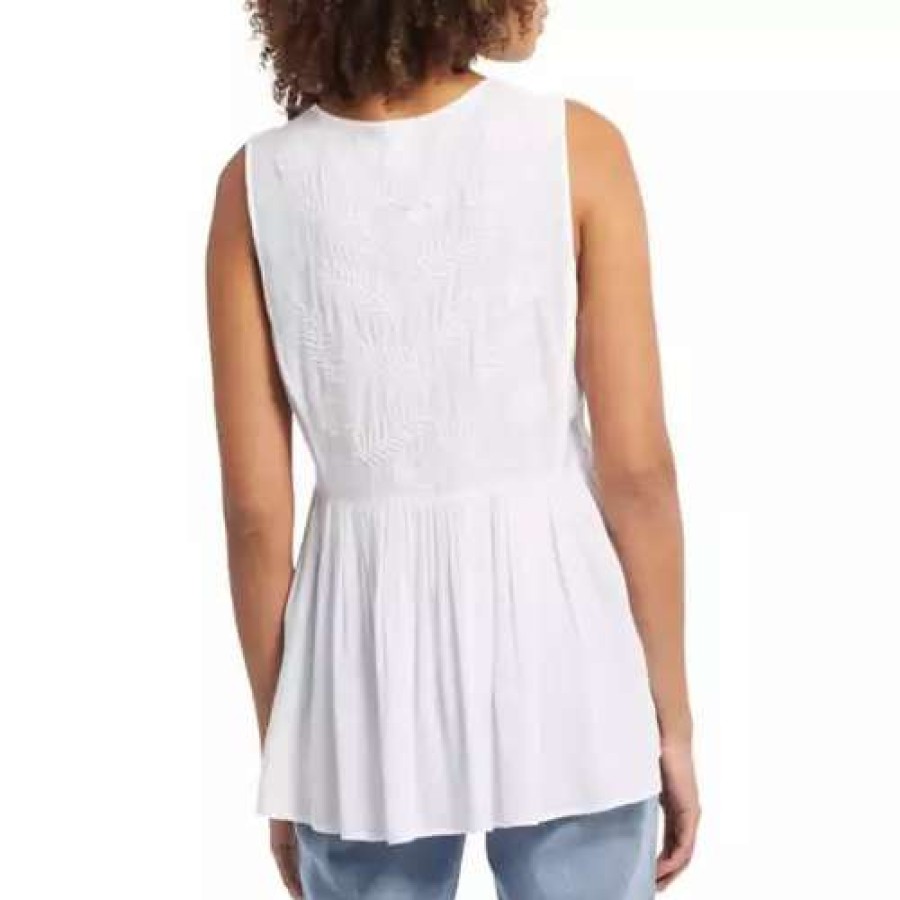 Shirts * | Women'S Tribal Sleeveless Embroidered Blouse White