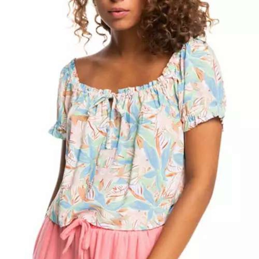 Shirts * | Women'S Roxy Shallow Love Short Sleeve Top Sprucetone Les Fleurs