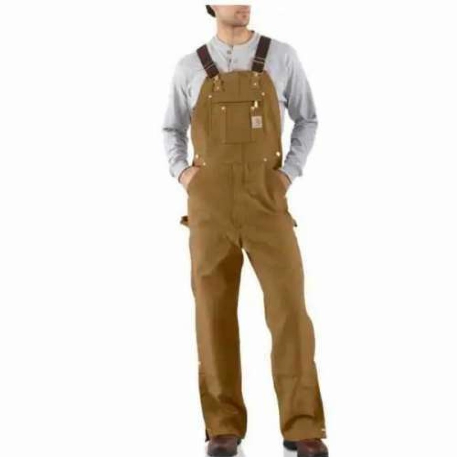 Bibs & Overalls * | Men'S Carhartt Duck Zip-To-Thigh Unlined Bib Overalls Carhartt Brown