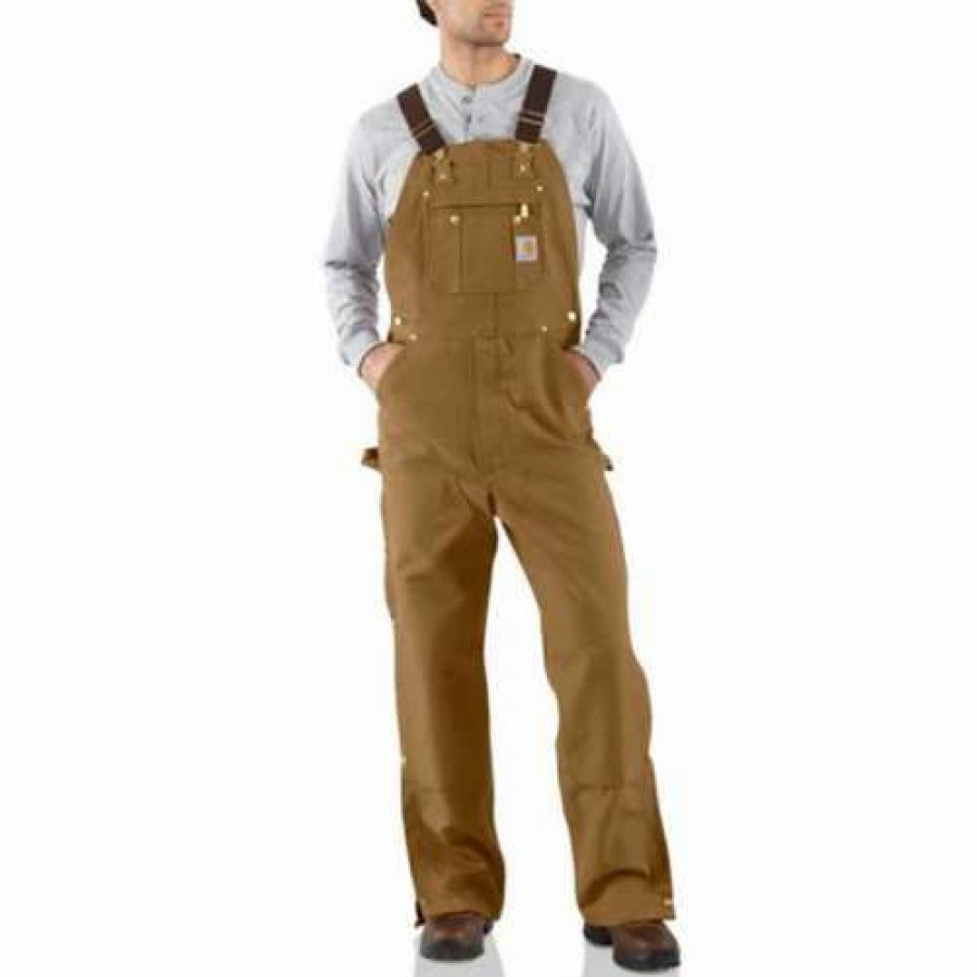 Bibs & Overalls * | Men'S Carhartt Duck Zip-To-Thigh Unlined Bib Overalls Carhartt Brown