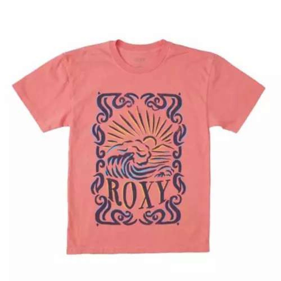 Shirts * | Girls' Roxy Mosh Pitted Boyfriend T-Shirt Sun Kisssed Coral