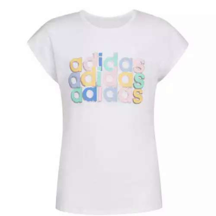 Shirts * | Toddler Girls' Adidas Cap Sleeve T-Shirt White/Light Pink