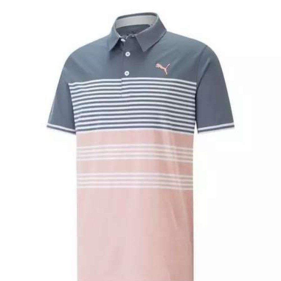 Shirts * | Men'S Puma Mattr Track Golf Polo Evening Sky / Flamingo Pin