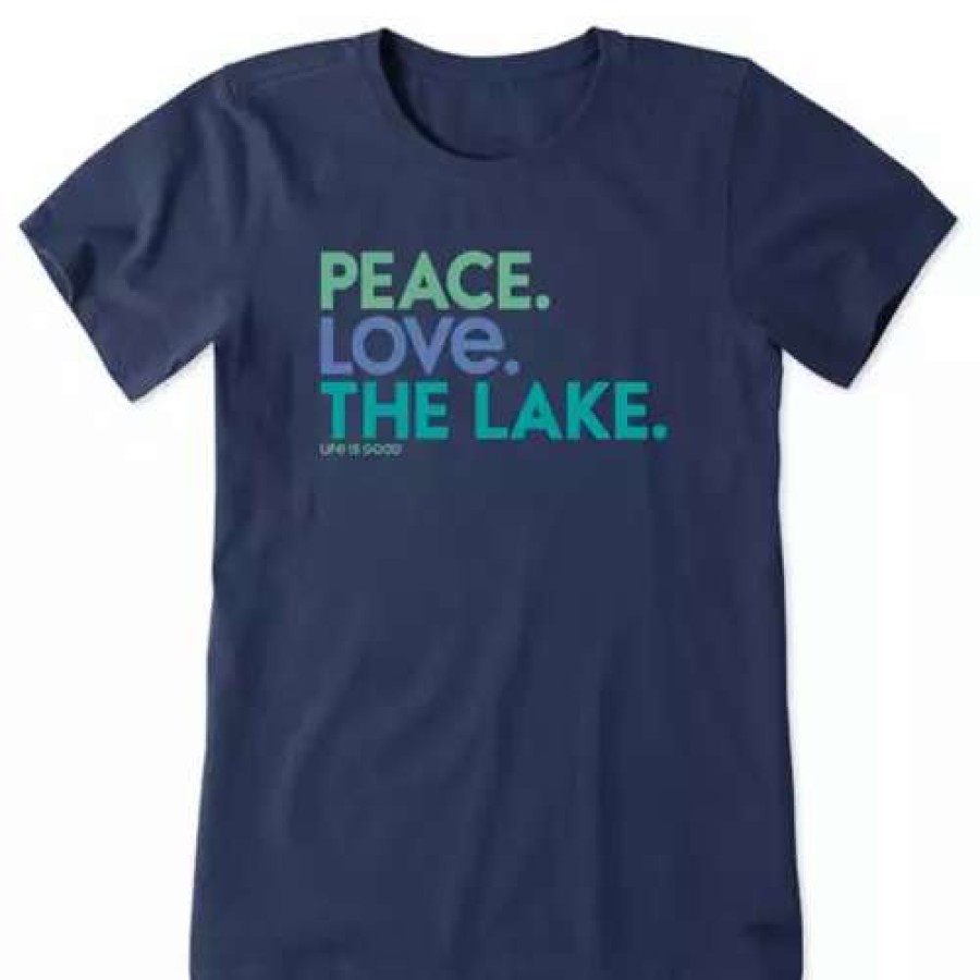 Shirts * | Women'S Life Is Good Peace Love The Lake Crusher Lite V-Neck T-Shirt Darkest Blue