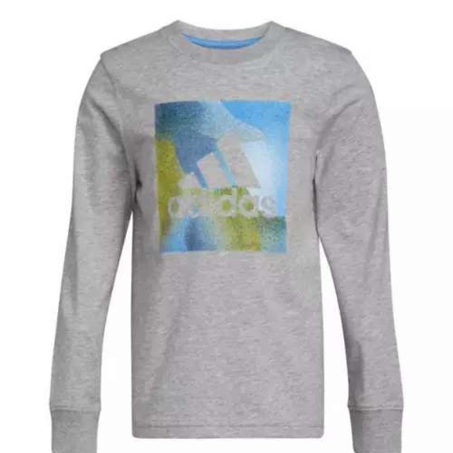 Shirts * | Boys' Adidas Gradient Camo Badge Of Sport Long Sleeve T-Shirt Grey Heather