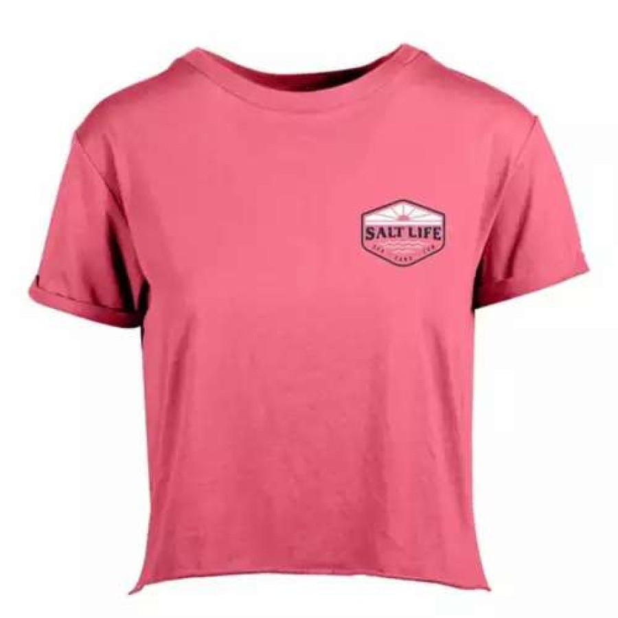 Shirts * | Women'S Salt Life On The Horizon Cropped T-Shirt Pink Punch