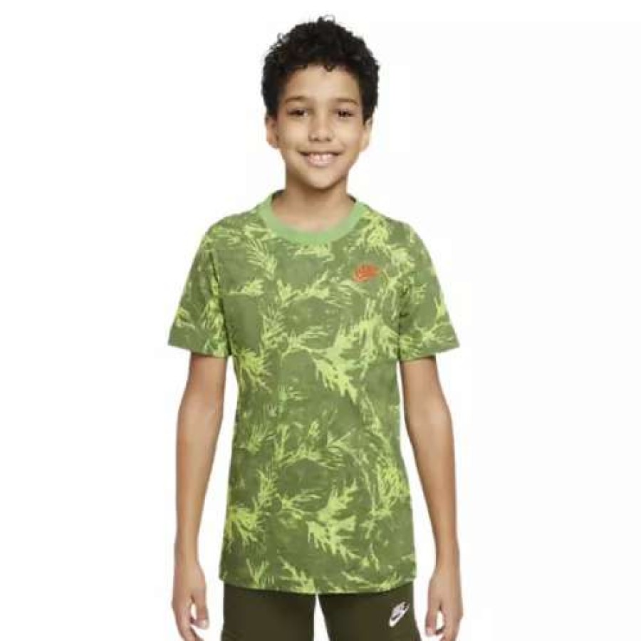 Shirts * | Boys' Nike Sportswear Camo Leaf All Over Print T-Shirt Chlorophyll