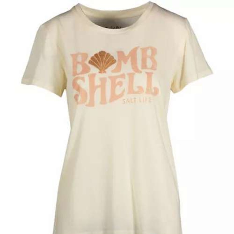 Shirts * | Women'S Salt Life Bomb Shell Boyfriend Tee Natural