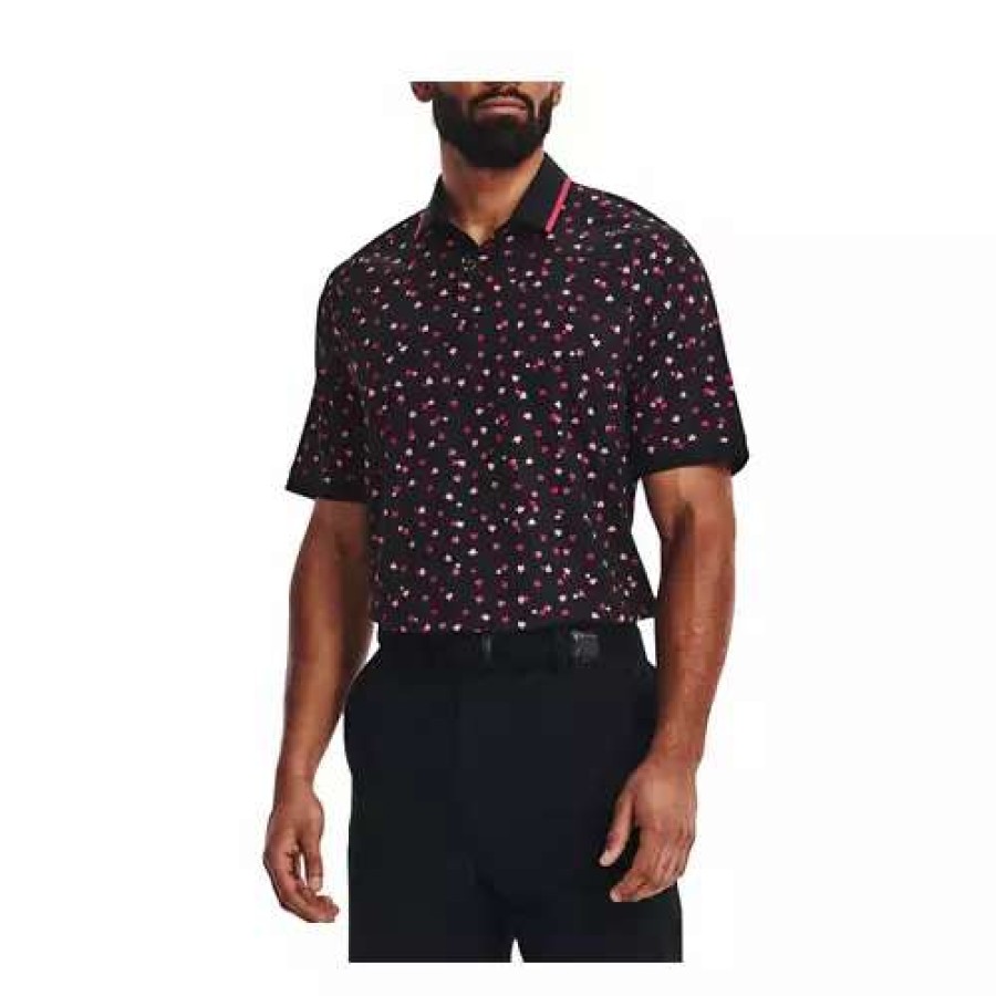 Shirts * | Men'S Under Armour Iso-Chill Floral Polo Black/Electric Tangerine