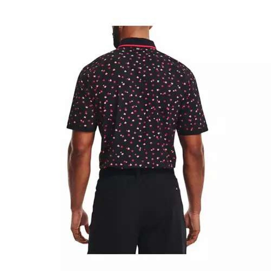 Shirts * | Men'S Under Armour Iso-Chill Floral Polo Black/Electric Tangerine