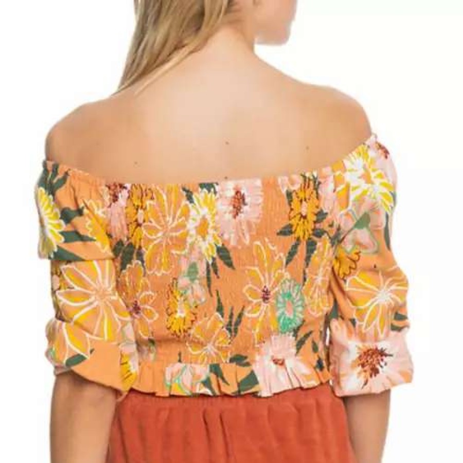 Shirts * | Women'S Roxy Like The Sun Again Woven Off The Shoulder Top Toasted Nut Bloom Boogie