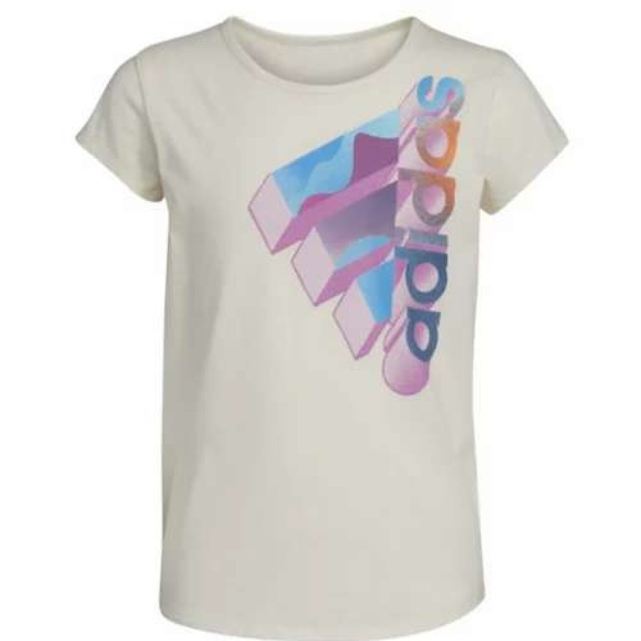 Shirts * | Girls' Adidas Short Sleeve Scoop Neck T-Shirt Chalk White