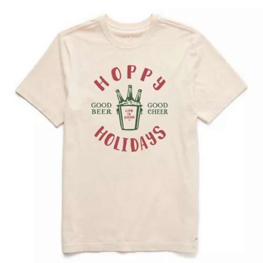 Shirts * | Men'S Life Is Good Hoppy Holidays Beer Cheer Crusher T-Shirt White