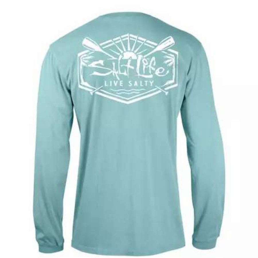 Shirts * | Men'S Salt Life Sunrise Paddle Long Sleeve Pocket T-Shirt Seagreen