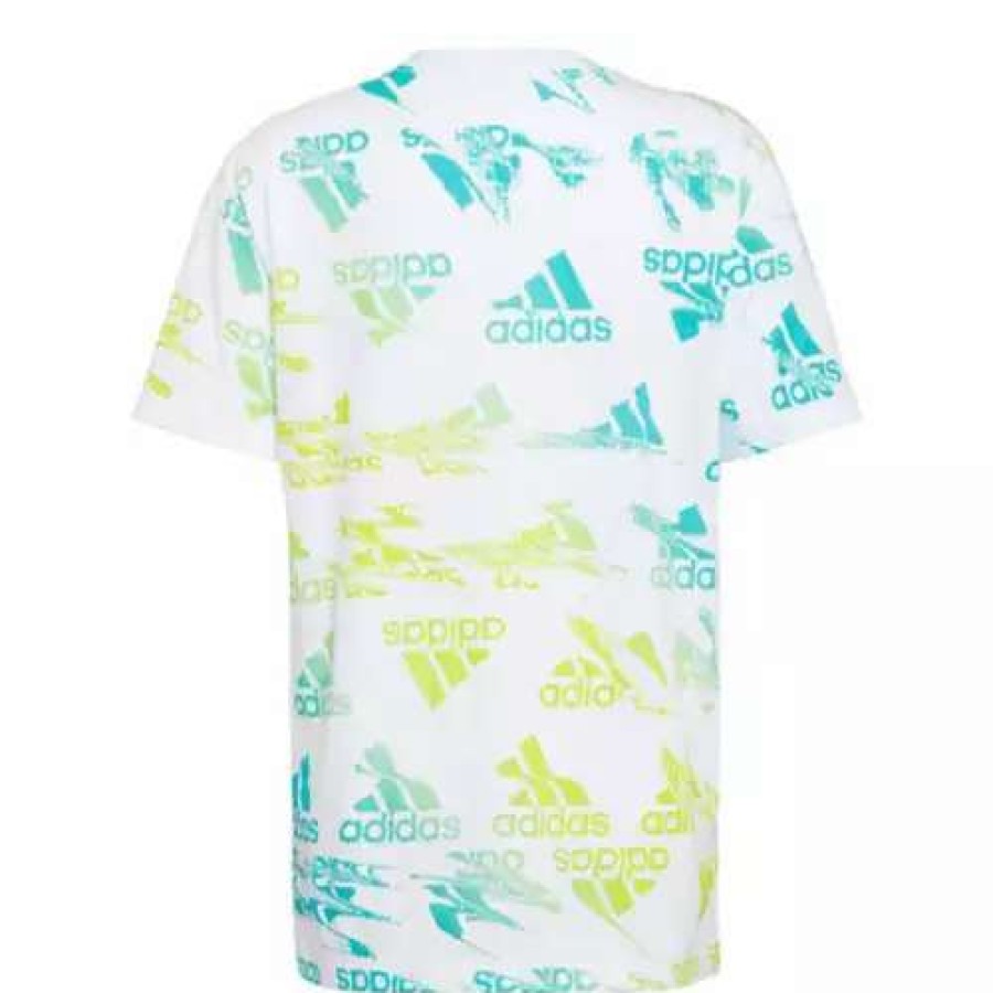 Shirts * | Boys' Adidas Glitchy All Over Print T-Shirt White Green