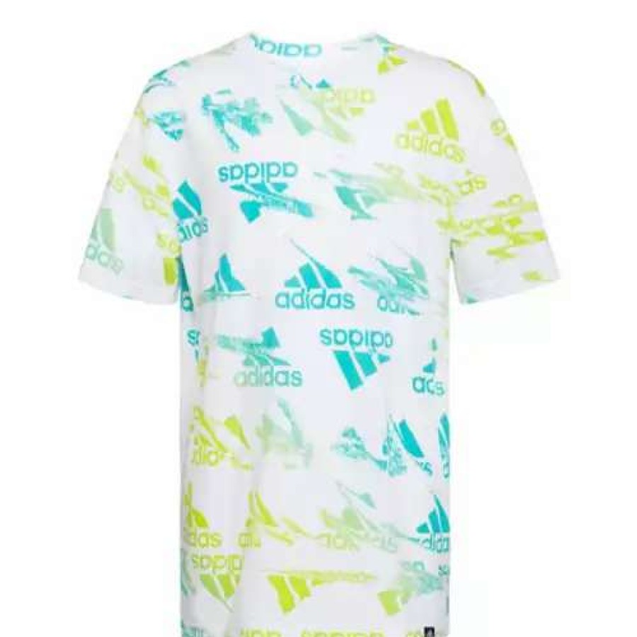 Shirts * | Boys' Adidas Glitchy All Over Print T-Shirt White Green