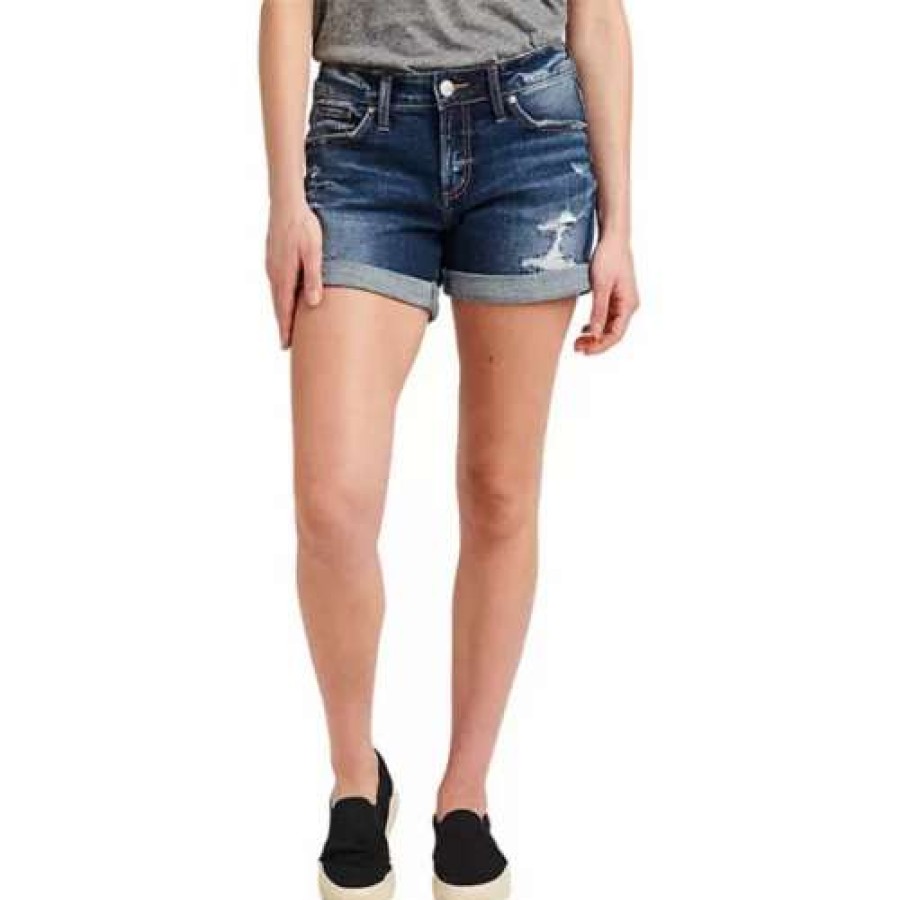 Shorts * | Women'S Silver Jeans Co. Boyfriend Mid Rise Jean Shorts Indigo