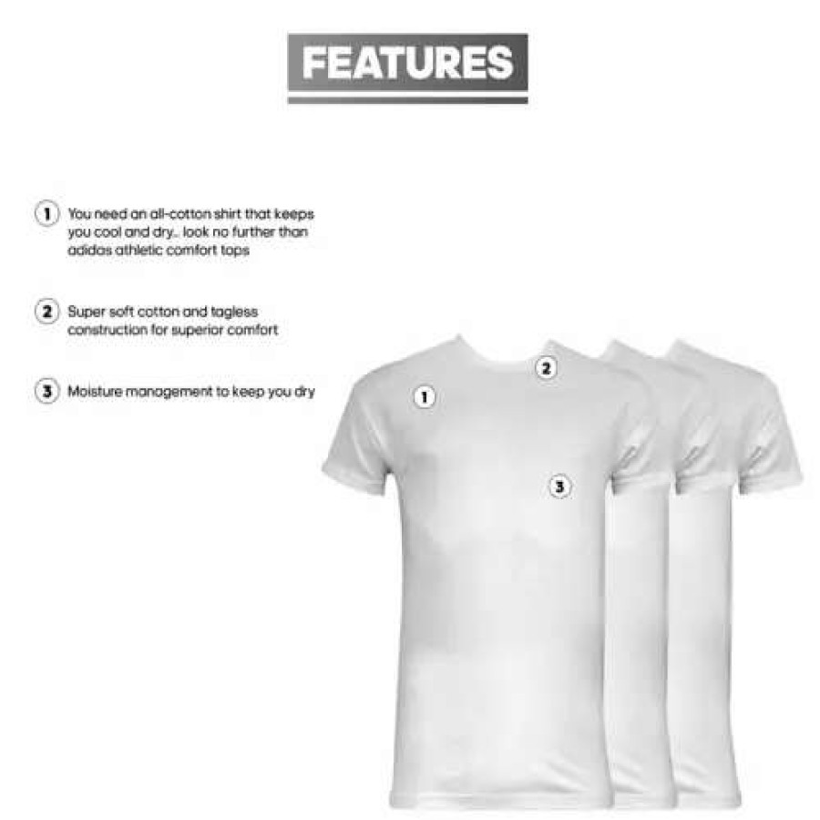 Shirts * | Men'S Adidas 3 Pack Comfort T-Shirt White