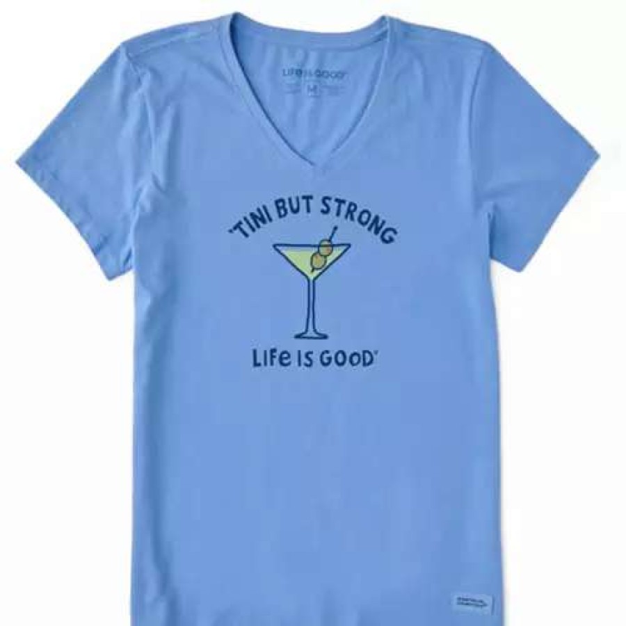 Shirts * | Women'S Life Is Good Tini But Strong Crusher V-Neck Tee Cornflower Blue