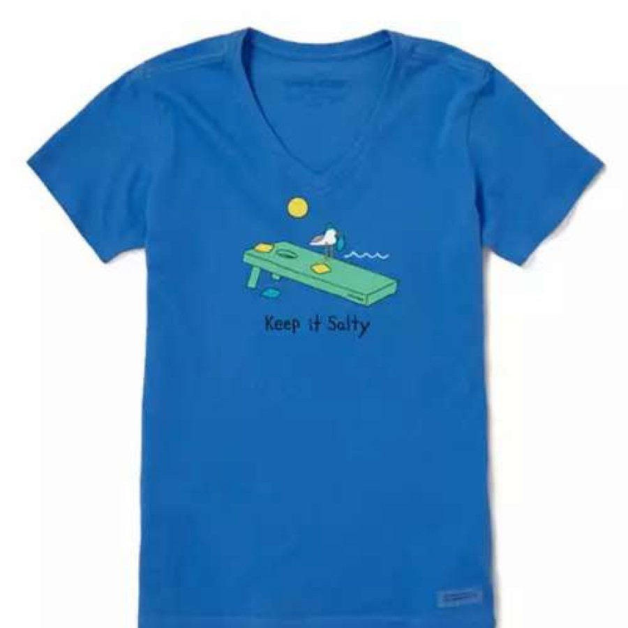 Shirts * | Women'S Life Is Good Keep It Salty Cornhole Crusher Lite V-Neck T-Shirt Royal Blue