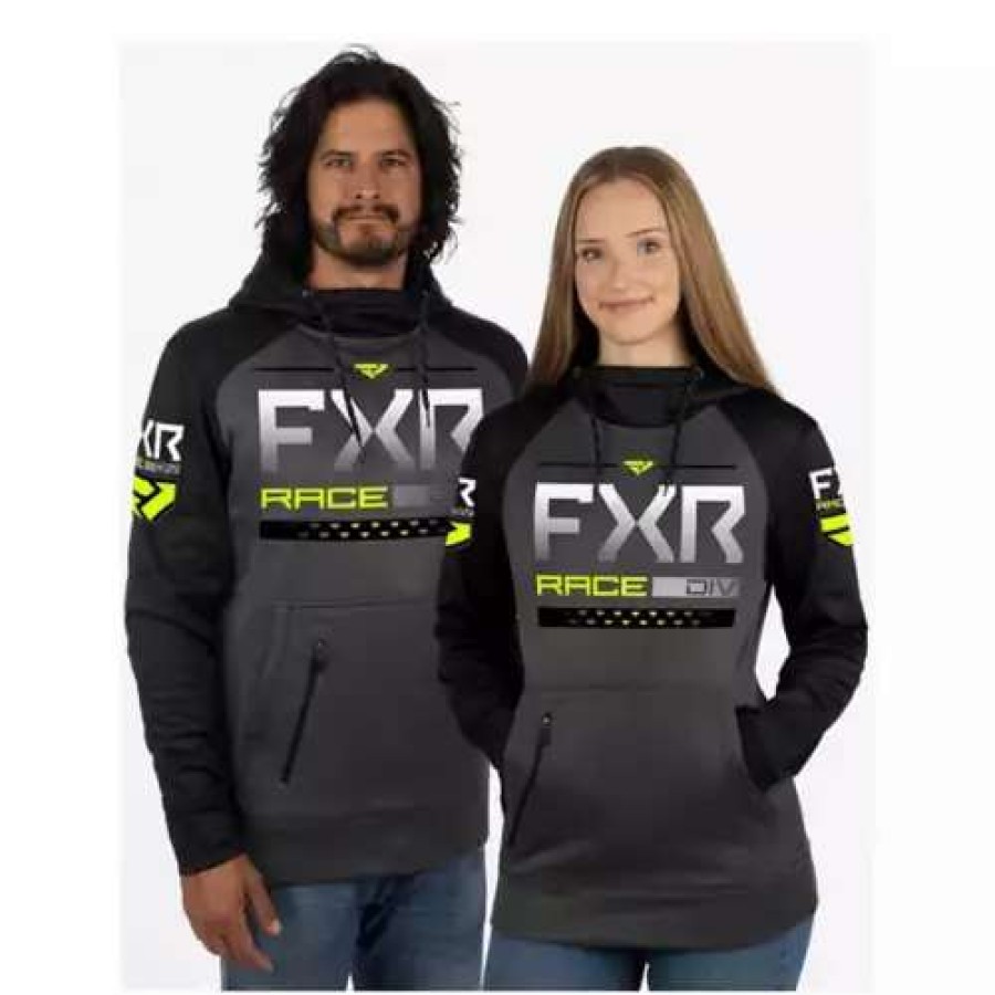 Shirts * | Adult Fxr Race Division Tech Pullover Hoodie Charcoal/Hi-Vis