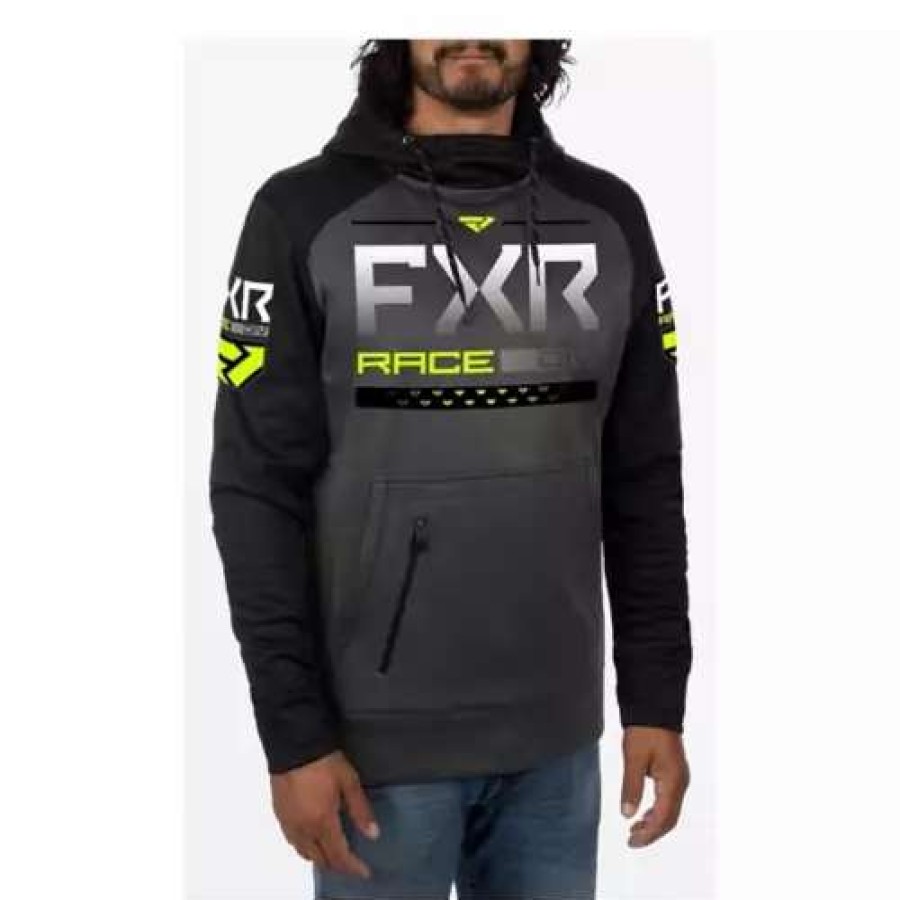 Shirts * | Adult Fxr Race Division Tech Pullover Hoodie Charcoal/Hi-Vis