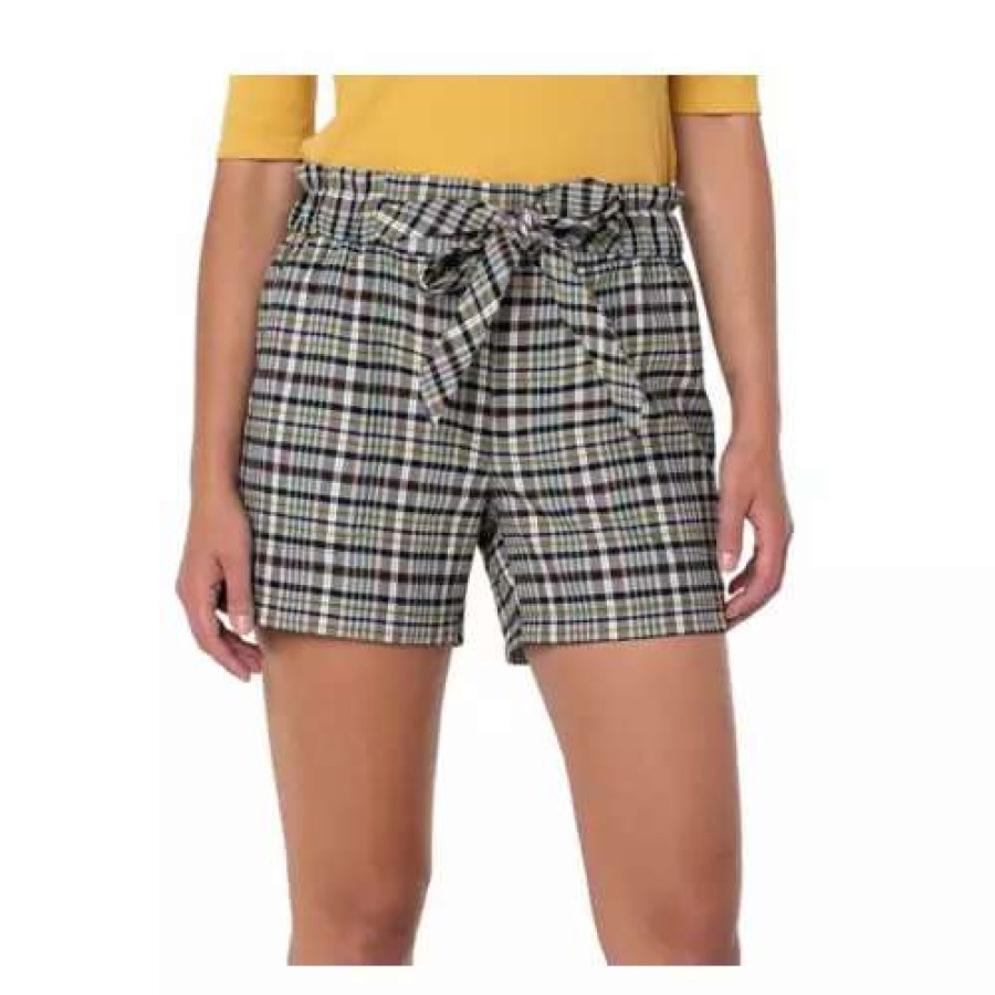 Shorts * | Women'S Liverpool Los Angeles Paperbag Tie Front Shorts White Black Tan Plaid